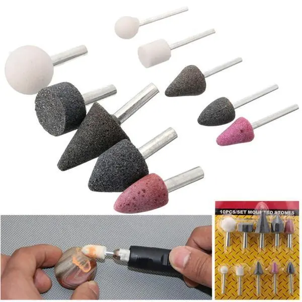 10-Piece Rotary Tool Accessory Set – 3Mm & 6Mm Shank Mounted Grinding Stones 1
