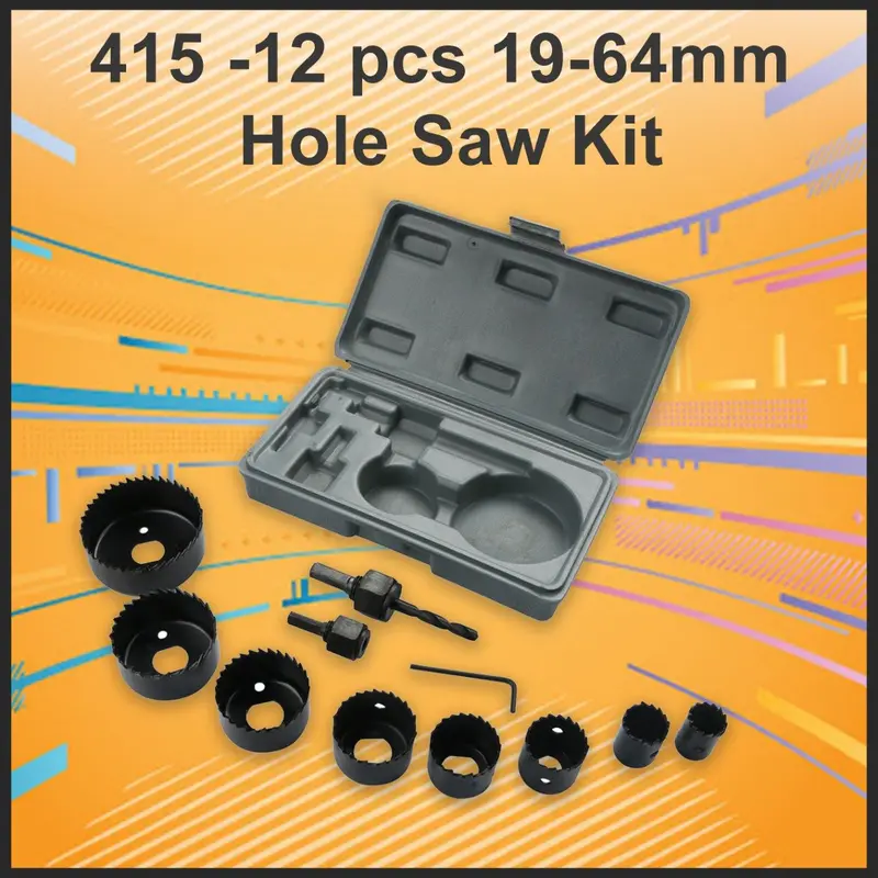 12-Piece Hole Saw Kit – Adjustable 19–64Mm Bi-Metal Cutting Set 1