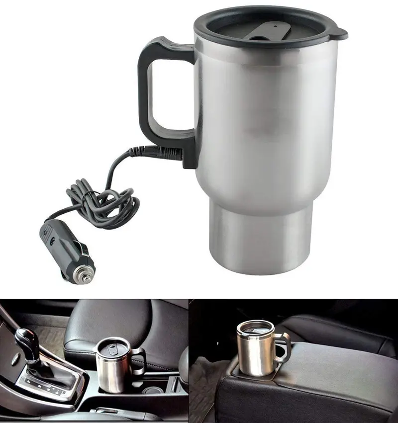 12V Car Electric Kettle Mug – Portable Silver-Themed Travel Boiler For Vehicles 1