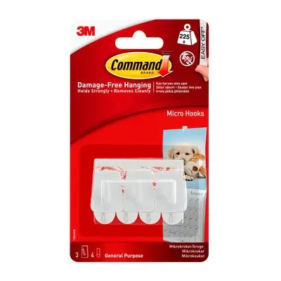 3M Command Hanging Micro Hook In White With Strong, Removable Adhesive 1