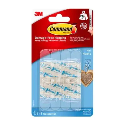 3M Command Mini Transparent Hook With Repositionable Adhesive Strip 1