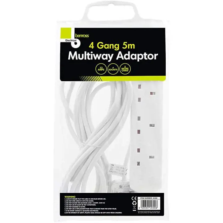 4-Gang 5M Trailing Socket Extension Cable – White 1