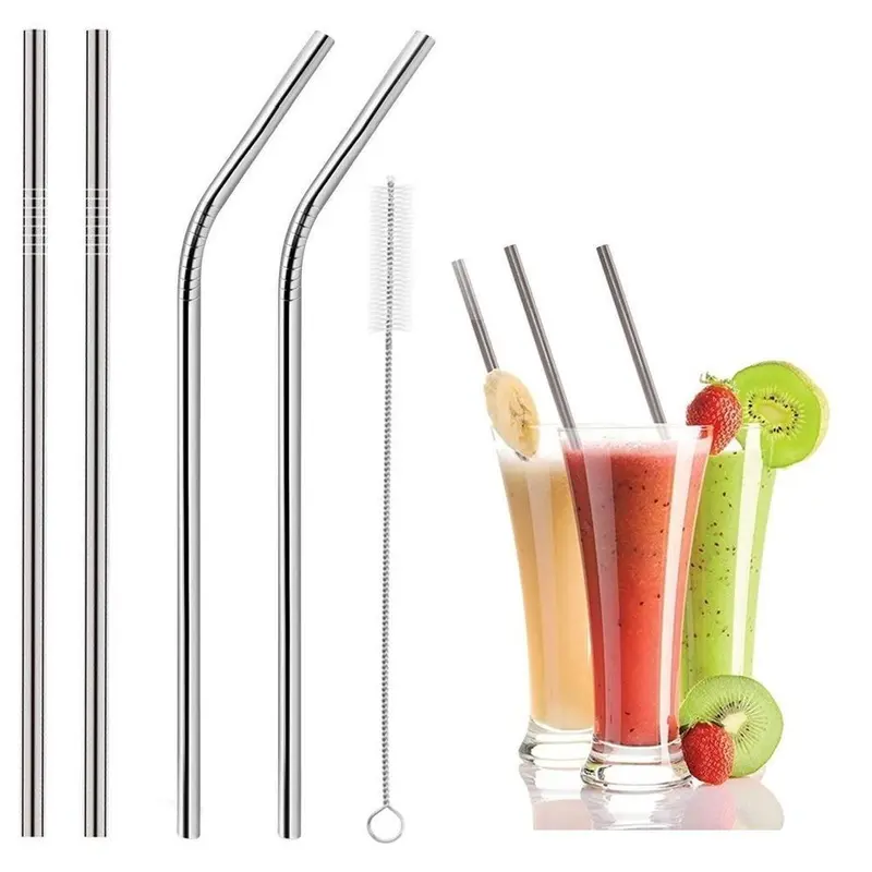 4-Piece Stainless Steel Reusable Straw Set – Includes Straight, Bent Straws & Cleaning Brush 1