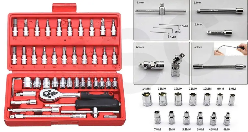 46-Piece 1/4-Inch Drive Socket And Repair Tool Kit In Red 1