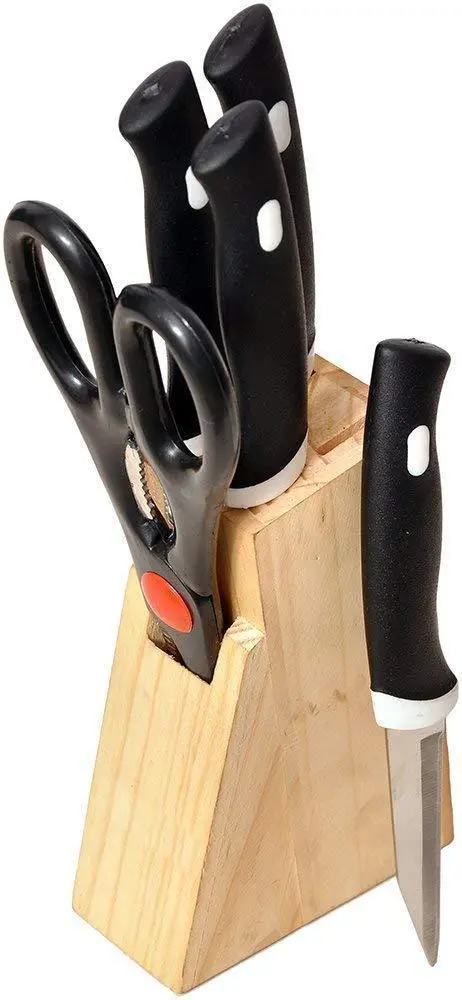 5-Piece Black Kitchen Knife Set With Wooden Block And Utility Scissors 1