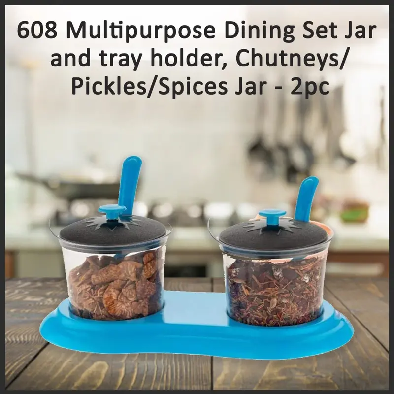 608 Multipurpose Dining Set: 2-Piece Jar & Tray Holder For Chutneys, Pickles, And Spices 1