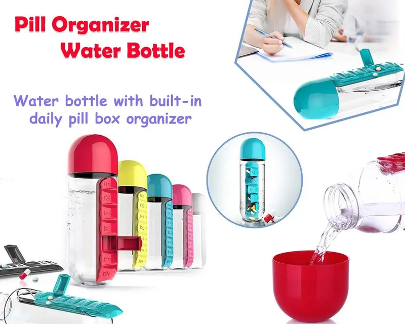 7-Day Pill Organizer With Integrated 600Ml Hydration Bottle – Medication & Wellness Tracker 1