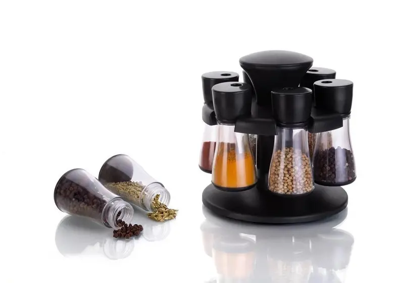 8-Bin Spinning Spice Rack – Stackable Plastic Masala Container System 1