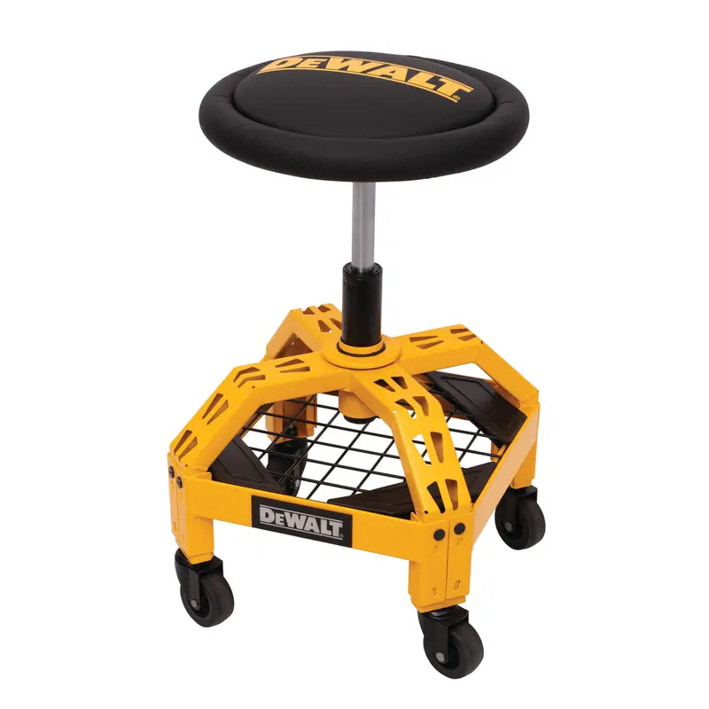 Adjustable Rolling Shop Stool With Flat Seat 1