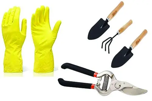 All-In-One Garden Starter Set – Reusable Gloves, Floral Scissors & 3-Piece Wooden-Handle Tools 1