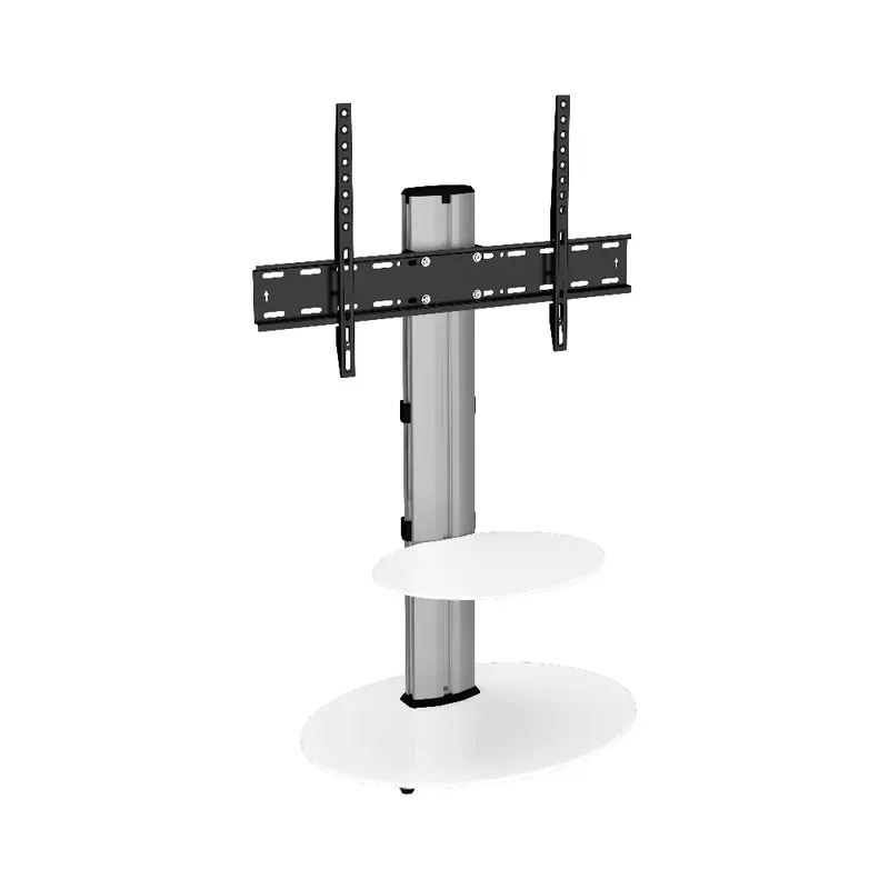 Avf Eno 60Cm Pedestal Tv Stand – Silver Column With White Glass Shelf 1