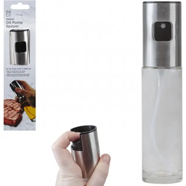 B&Co Air Fryer Oil Sprayer – Deluxe Pump Dispenser In White & Chrome Finish 1