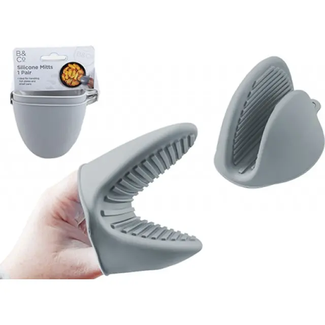 B&Co Air Fryer Silicone Oven Mitts – Heat-Resistant Grey Pair For Safe Handling 1