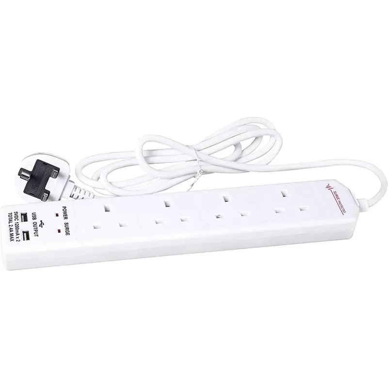 Benross 4-Outlet 2M Surge-Protected Usb Extension Lead – White 1
