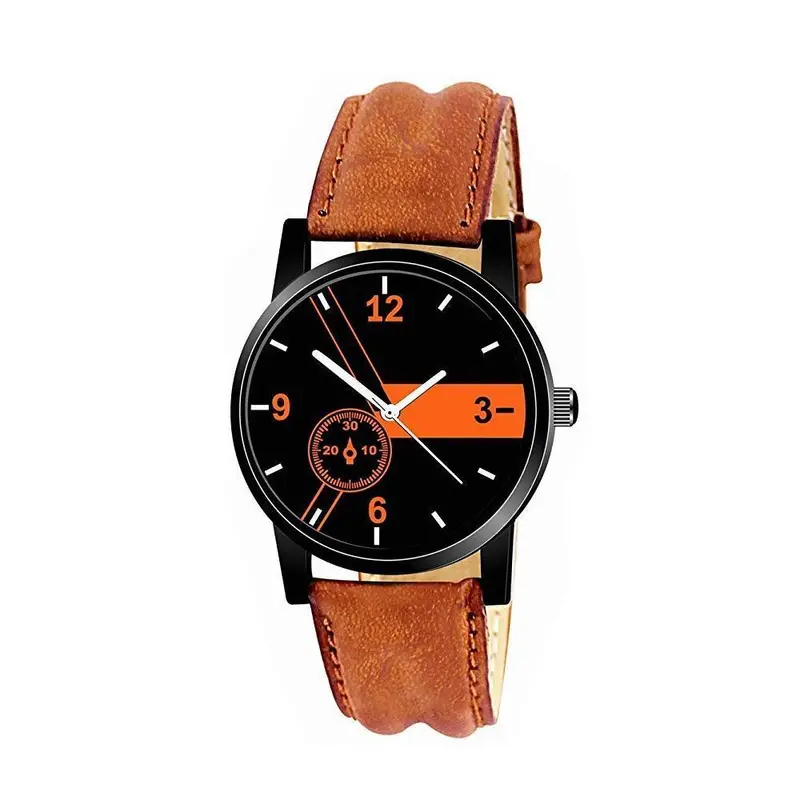 Black-And-Orange Contrast Analog Watch – Sporty Multicolor Dial & Leather Strap 1