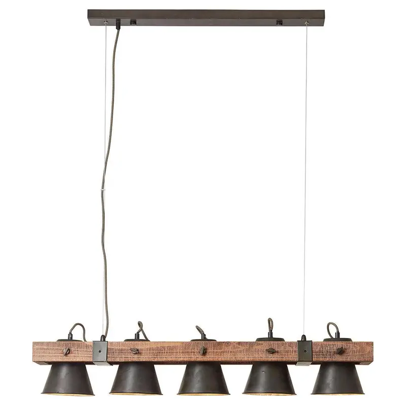 Brilliant Plow Pendant Light – 5-Light Industrial Fixture With Black Steel & Wood Accents 1