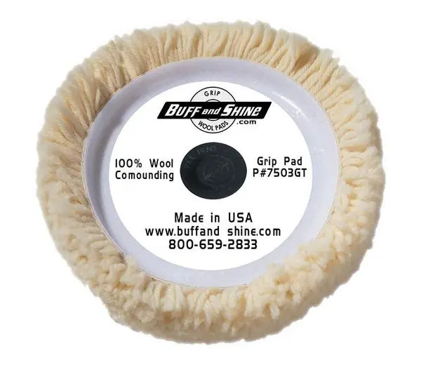 Buff And Shine 7.5-Inch Natural Wool Polishing Pad With Twist Grip & Center Tee 1