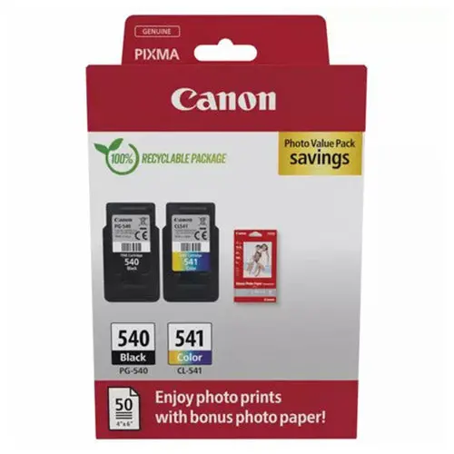 Canon Pg-540 Black & Cl-541 Colour Ink Cartridge Set With Premium Photo Paper | 5225B013 1