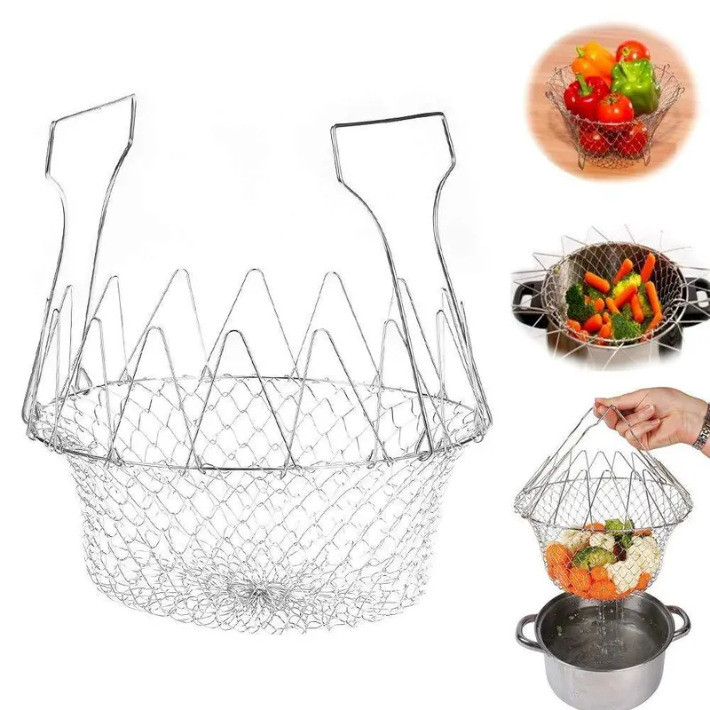 Collapsible Chef Strainer Basket – Foldable Stainless Steel Drain Insert 1