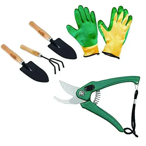 Complete Garden Tool Set – Falcon Gloves, Floral Scissors & Wooden-Handle Cultivation Tools (3-Pc) 1