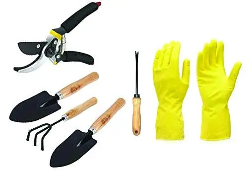 Deluxe 7-Piece Garden Tool Set – Cultivator, Trowel, Fork, Weeder, Shears & Reusable Gloves 1