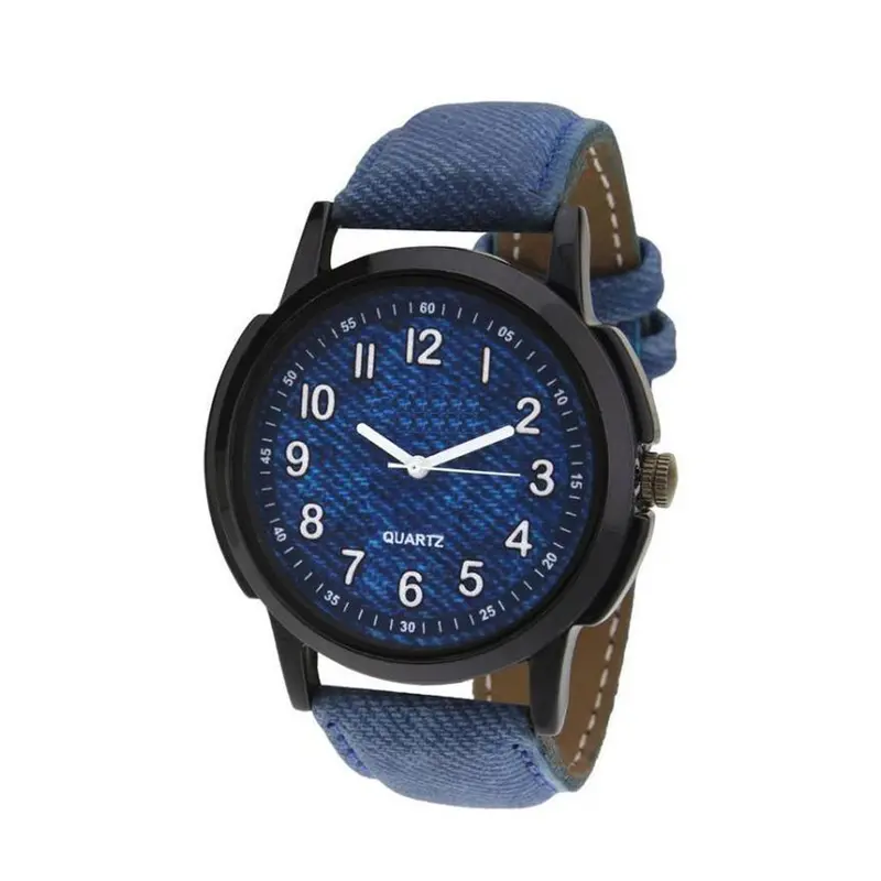 Denim Blue Accented Analog Watch – Casual Graphic Dial With Soft Leather Band 1