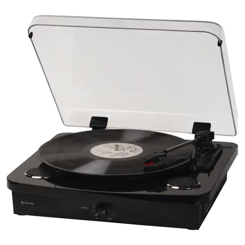 Denver Piano Black Turntable – Classic Vinyl Player With Built-In Speakers 1