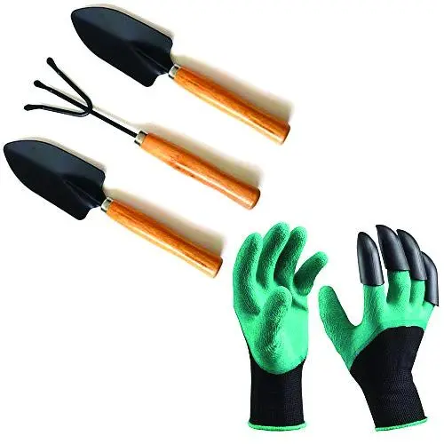 Deodap Heavy-Duty Hand Cultivator With Big Digging Trowel, Shovel, And Clawed Gardening Gloves 1