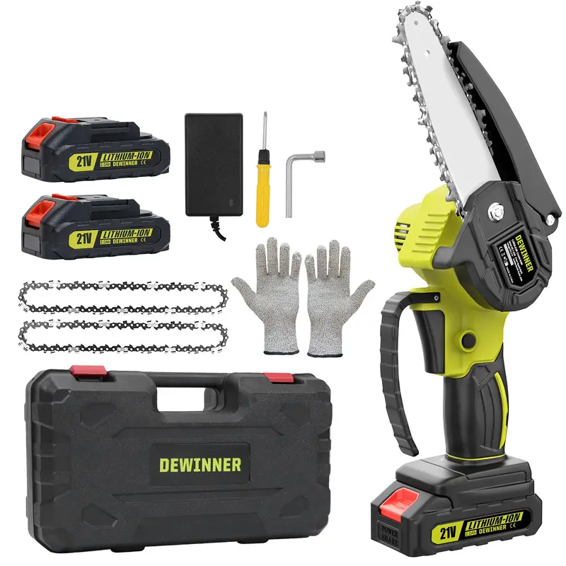Dewinner 6-Inch Cordless Mini Chainsaw – Dual-Battery Handheld Power Saw With Safety Lock For Branch Trimming & Small Woodcutting 1