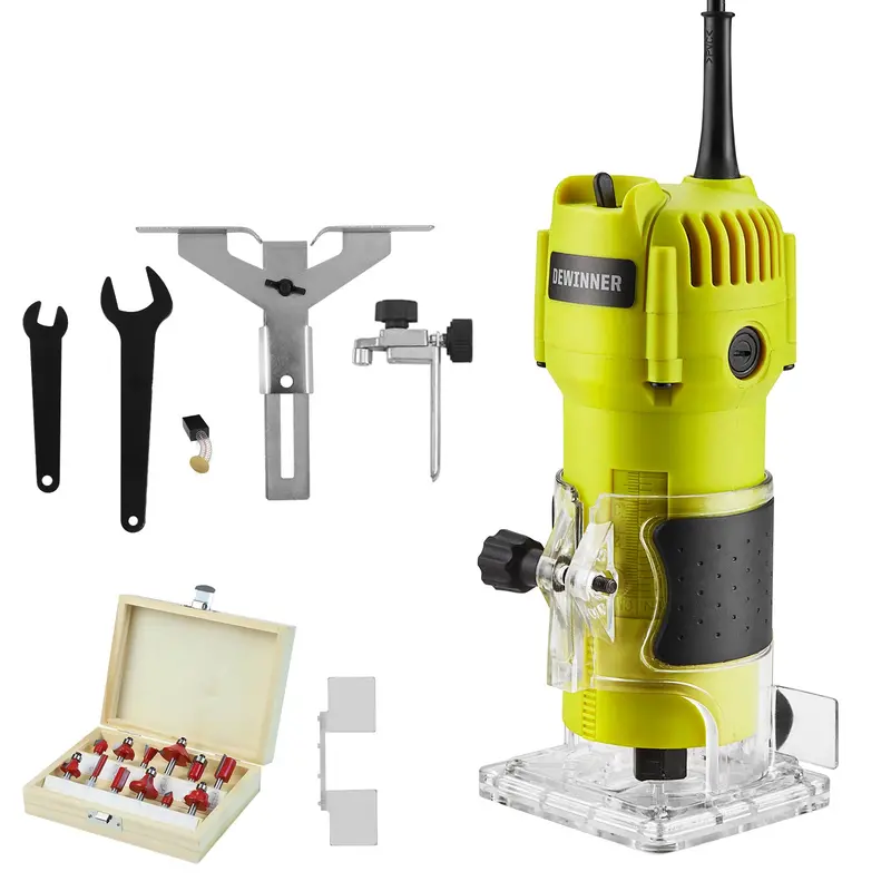 Dewinner Compact Palm Router – 220V Laminate & Joinery Tool With Trimmer Base, Dual Collets & Guides 1