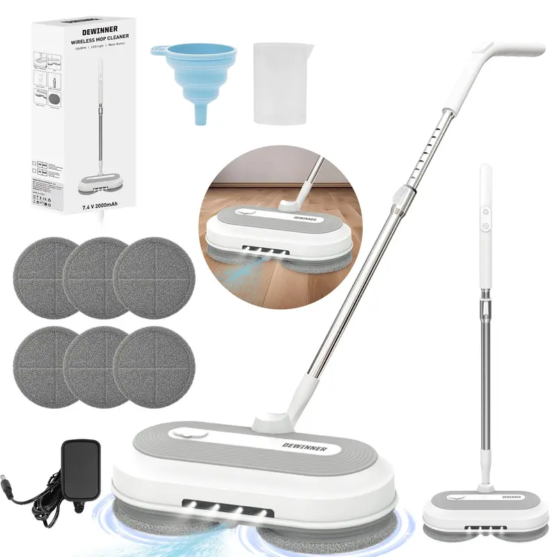 Dewinner Cordless Dual-Spin Electric Mop — 2.0Ah Battery, 300Ml Tank, Led Light & Polisher Mode 1