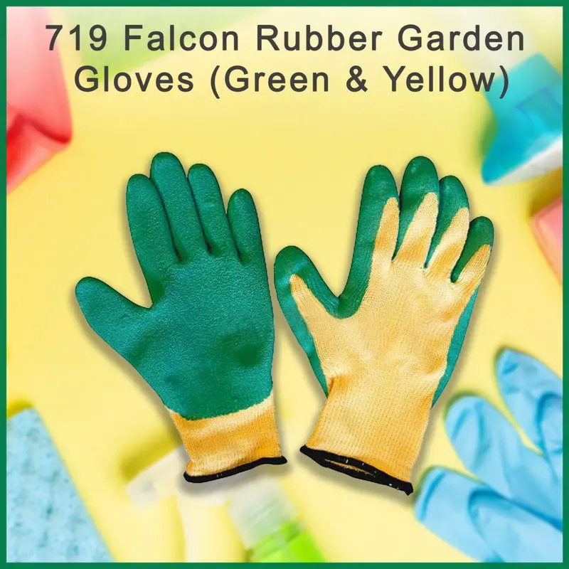 Falcon 719 Heavy-Duty Rubber Garden Gloves – Green And Yellow 1