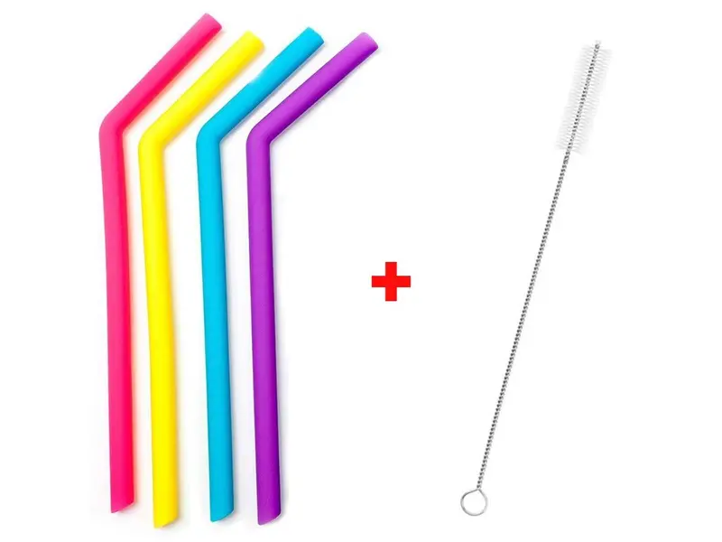 Food-Grade Silicone Straw Set – 4 Flexible Straws + 1 Cleaning Brush 1