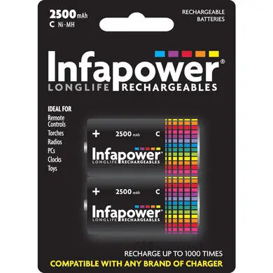 Infapower 210046 Rechargeable C-Size Ni-Mh Batteries (2-Pack) – 2500Mah Capacity, Black 1