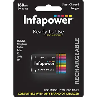 Infapower 210060 Rechargeable 9V Battery – 160Mah, Black 1