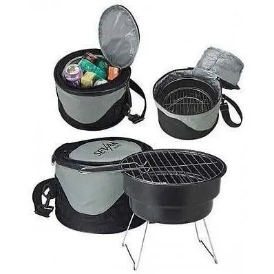 Insulated Cooler Bag With Portable Mini Bbq Grill – Compact Black Outdoor Cooking Kit 1