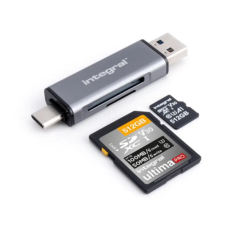 Integral Usb 3.2 Dual-Format Card Reader For Sd & Microsd – Black/Silver | Incrusb3.2Acsdmsdr 1