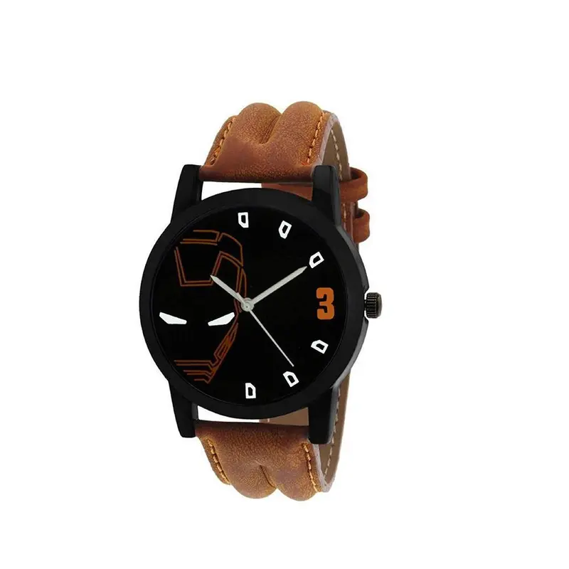 Iron Man Inspired Analog Watch – Bold Comic-Style Dial With Premium Leather Strap 1