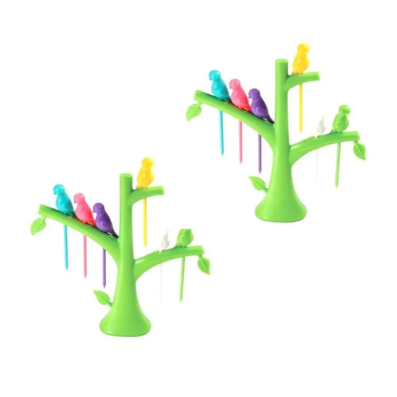Kids’ Bird-Themed Cutlery Set – 2-Pack Plastic Forks With Display Stand 1