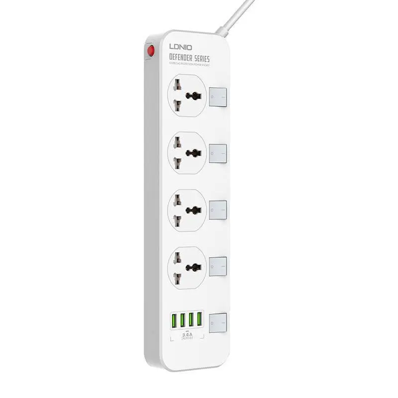 Ldnio 691441 2-Metre Power Strip – 4 Ac Sockets, 2500W Surge Protection, White 1