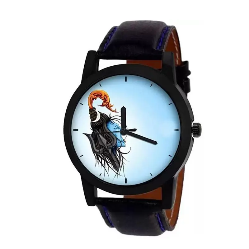 Lord Shiva Devotional Analog Watch – Rich Multicolor Dial & Textured Leather Band 1