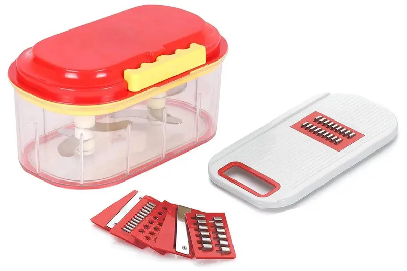 Manual Kitchen Chopper – 6 Interchangeable Slicing Blades, Colorful Non-Electric Food Prep Tool 1