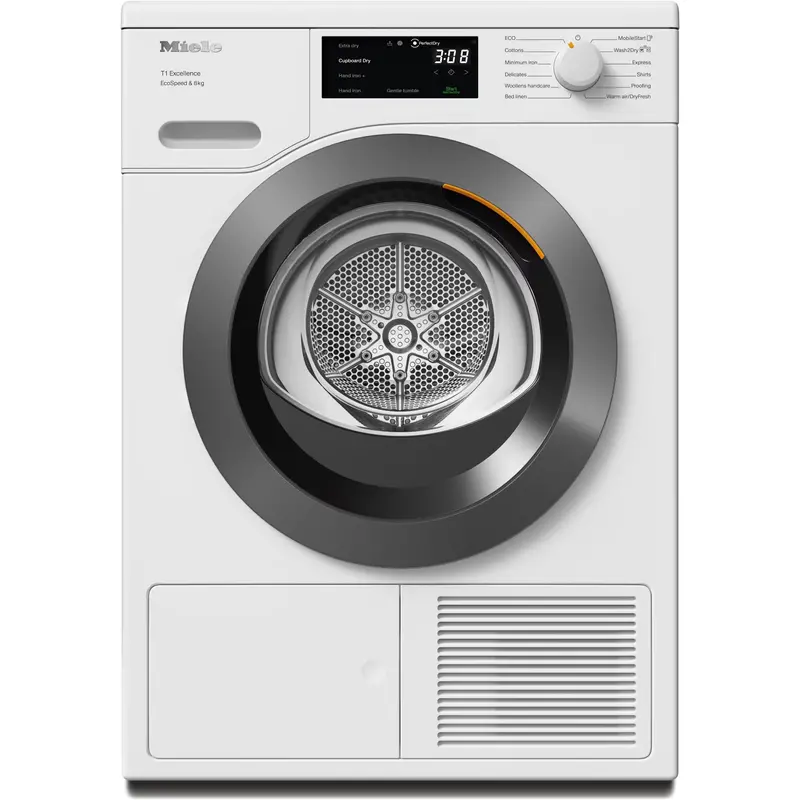 Miele T1 Ecospeed 8 Kg Heat Pump Tumble Dryer – Freestanding, Lotus White Finish 1