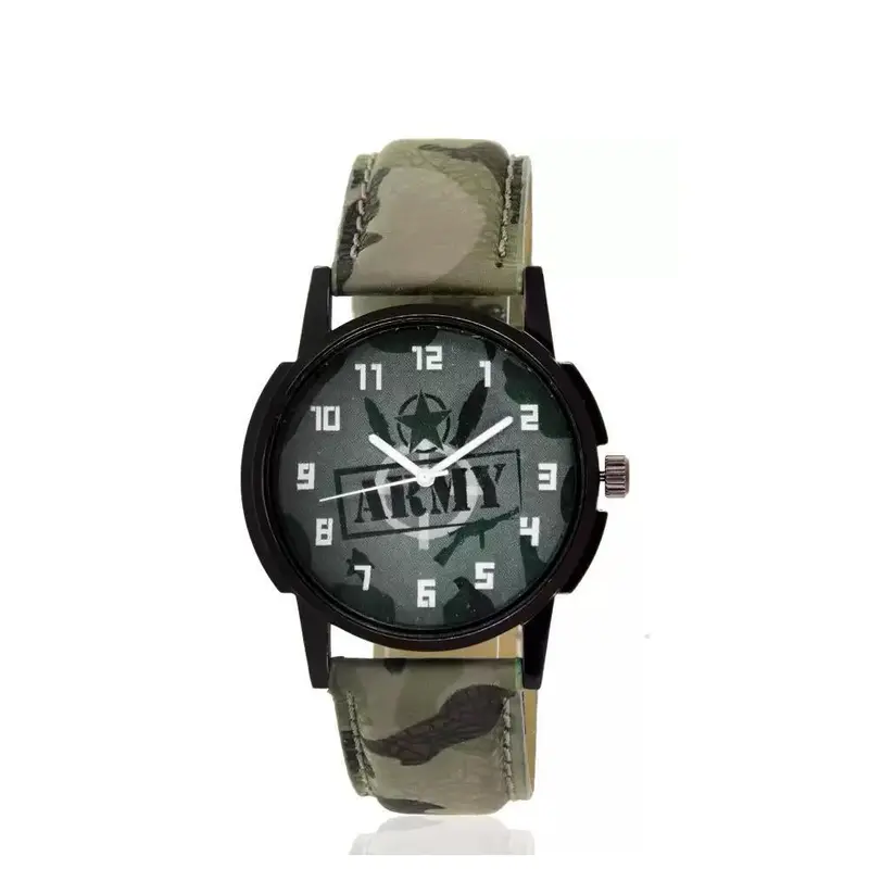 Military-Style Analog Watch – Camo-Inspired Dial With Durable Leather Band 1