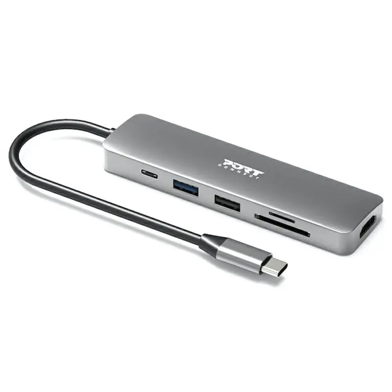 Port Connect 900162 4K Usb-C Docking Station With 100W Power Delivery – Space-Saving Grey Unit 1