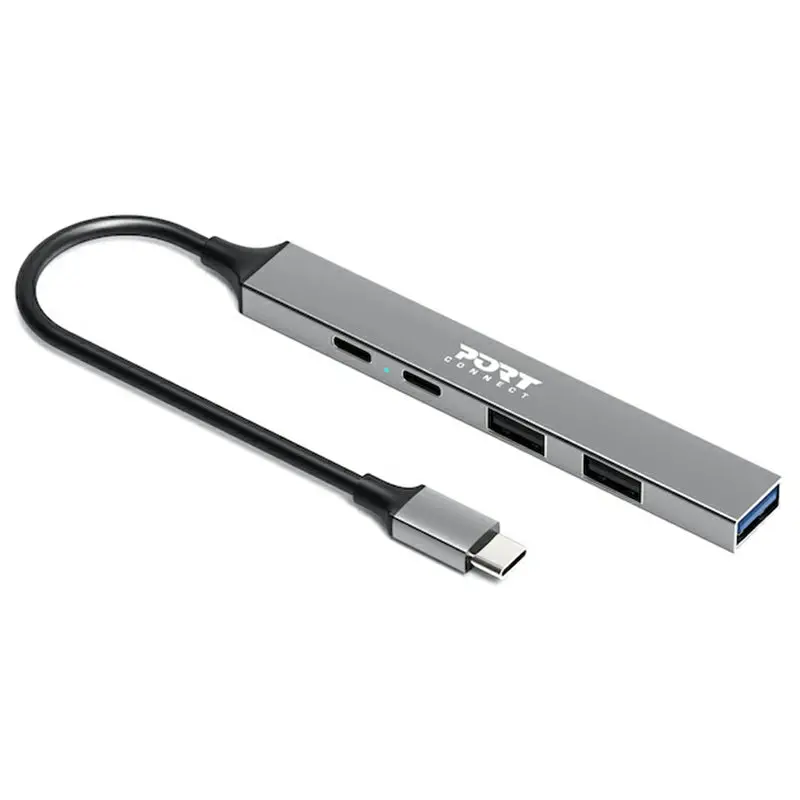 Port Connect 900163 Usb-C Hub With Four Usb-A Ports – Modern Grey Aluminum Build 1