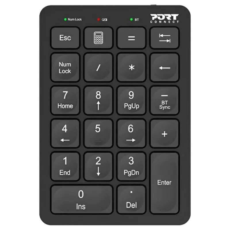 Port Connect 900802 Rechargeable Bluetooth Numeric Keypad – Ergonomic Black Layout 1