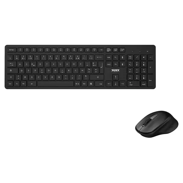 Port Designs 900904-Uk Azerty Wireless Keyboard And Mouse Combo – Ergonomic Black Set 1