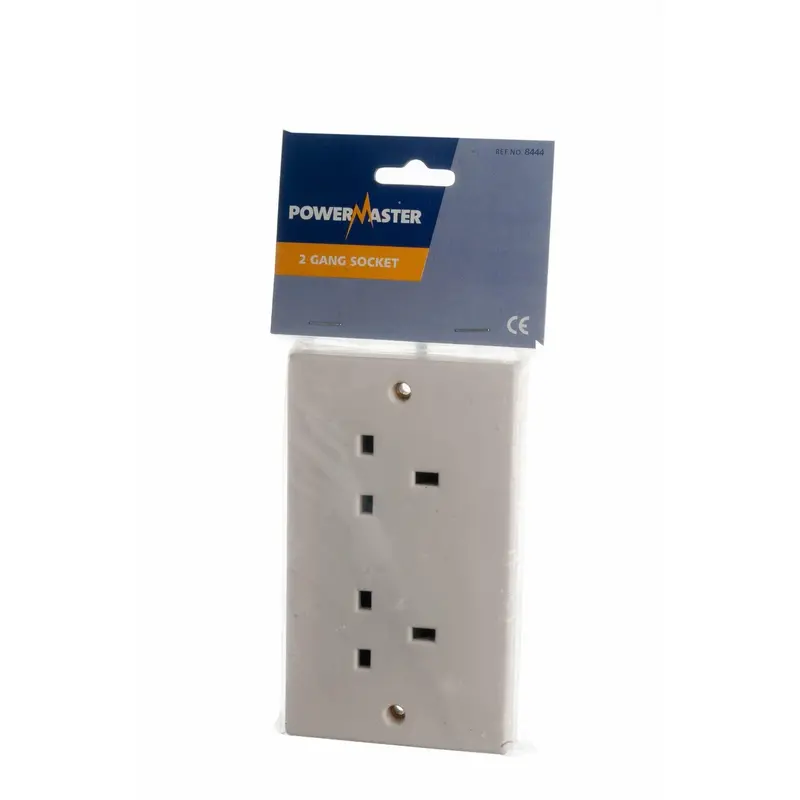 Powermaster 13A Double Socket – Slimline 2-Gang Wall-Mounted Power Outlet In White (1434-34) 1