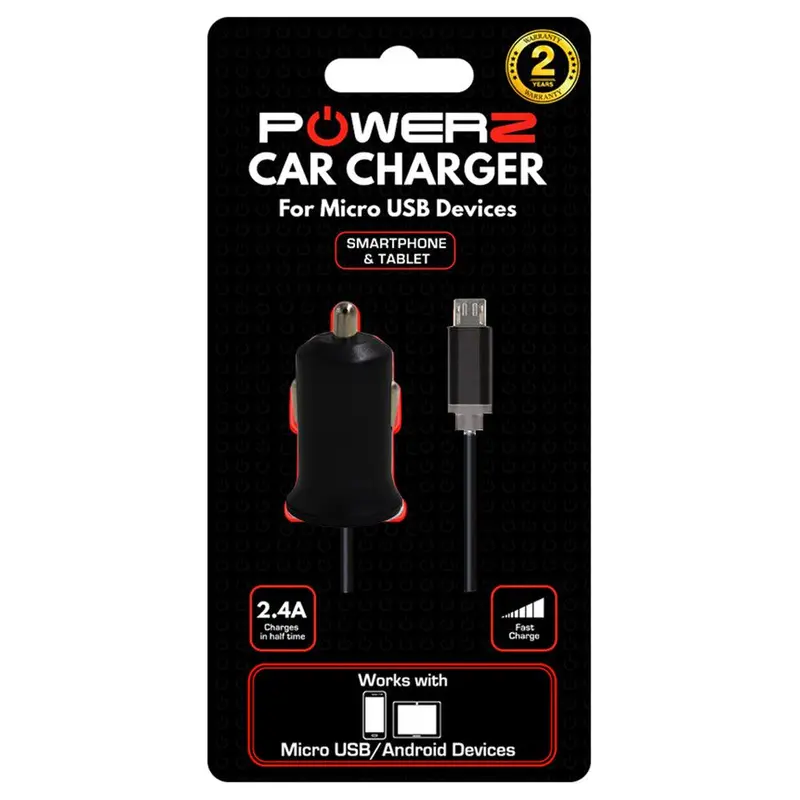 Powerz 840449 1.8M Micro Usb Car Charger In Black 1